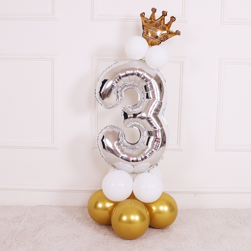 32寸银色生日数字铝膜气球百天宝宝立柱引路装饰儿童派对场景布置