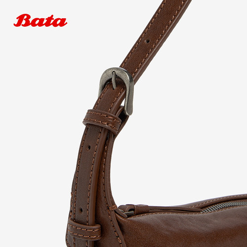 Bata2025冬季新款牛皮柔软轻便单肩腋下包25B01DX5 - 图0