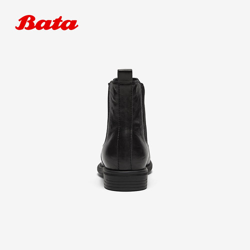 Bata切尔西靴女2025冬季新款英伦风牛羊皮通勤柔软短靴68152DD5 - 图0