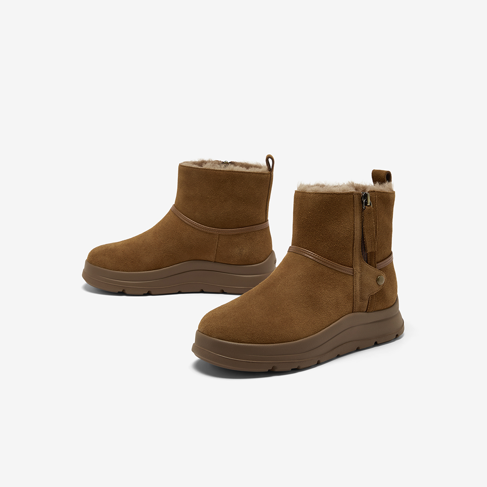 Bata雪地靴女加绒2025冬商场新款牛皮羊毛保暖厚底短靴AD149DD5 - 图2