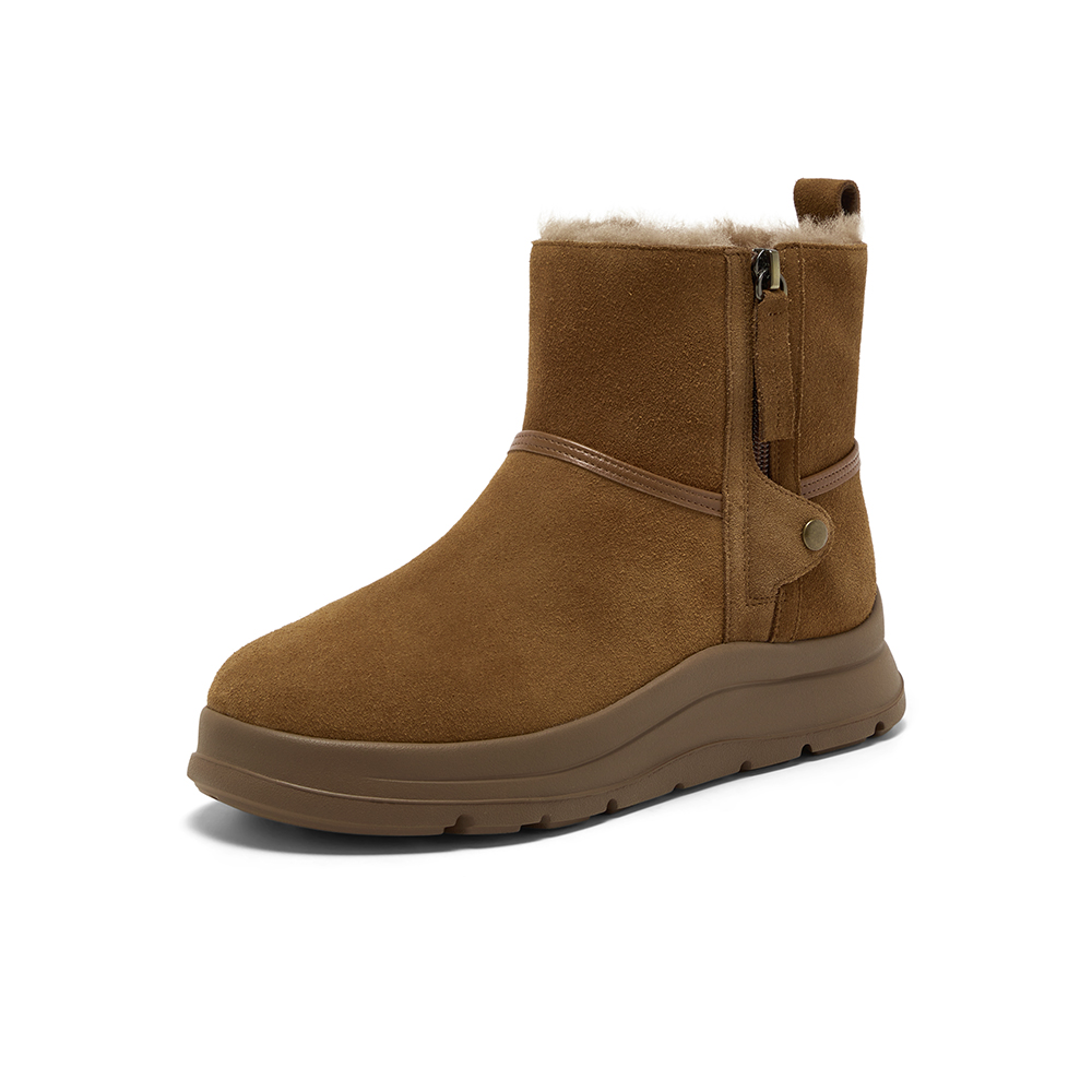 Bata雪地靴女加绒2025冬商场新款牛皮羊毛保暖厚底短靴AD149DD5 - 图3
