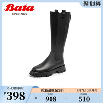 Bata Thick Base Locomotive Riding Boots Women Shoes Winter New Bull Leather 100 Ride Tide Long Barrel High Boots H0817DG1
