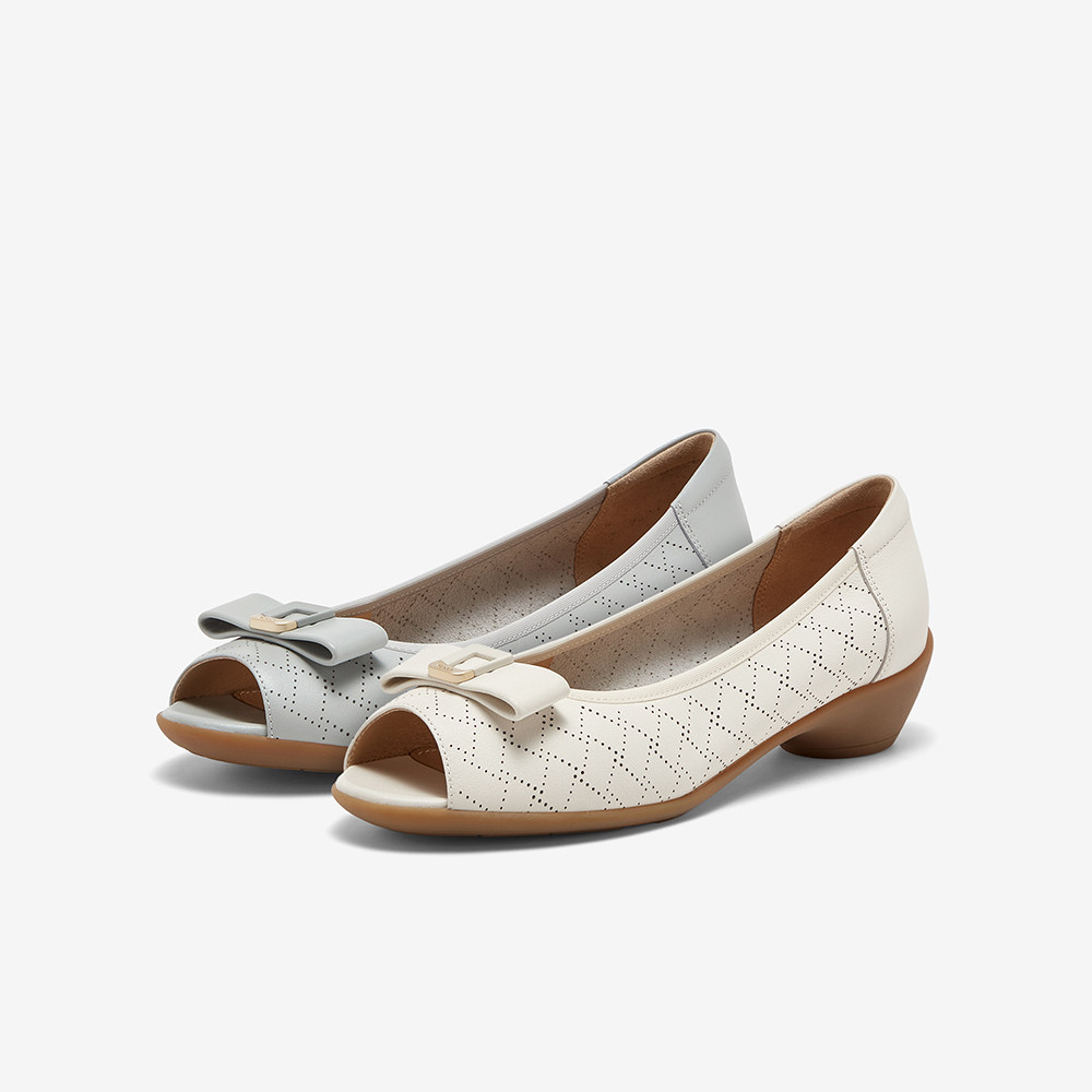 Bata浅口单鞋2024夏季新款百搭牛皮软底通勤鱼嘴奶奶单鞋AIK06BU4