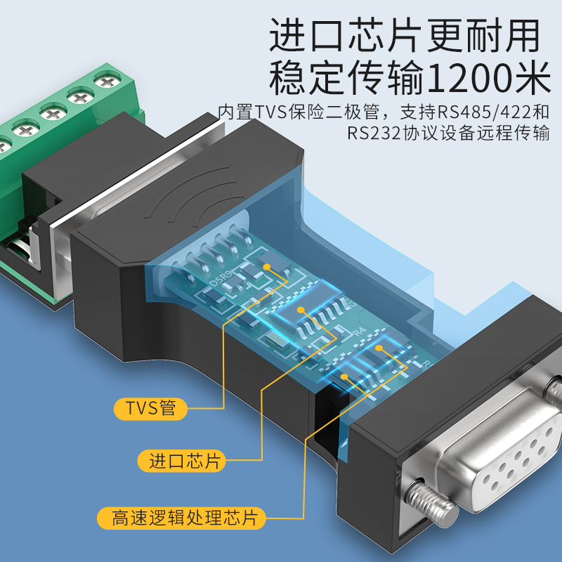 帝特DT-9003 232转485/422转换器工业级通讯模块双向互转无源隔离串口协议模块防雷放浪涌RS232转RS485/RS422 - 图0