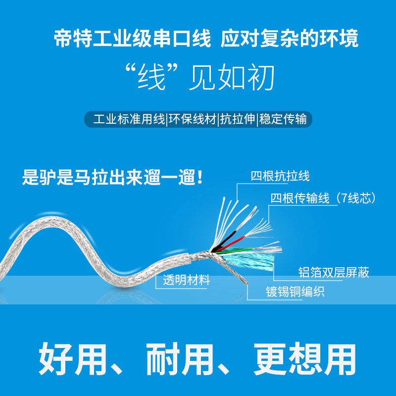 帝特usb转rs485/422串口线工业级通讯模块转换器 USB转485公对公连接ft232芯片防雷防浪涌双向传输数据屏蔽线-图2