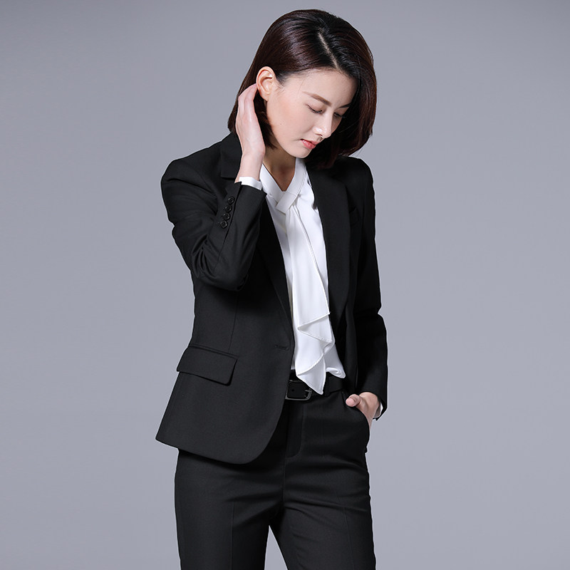 璐丝百丽黑色职业装套装女商务正装工作服西装秋上班气质休闲西服_虎窝淘
