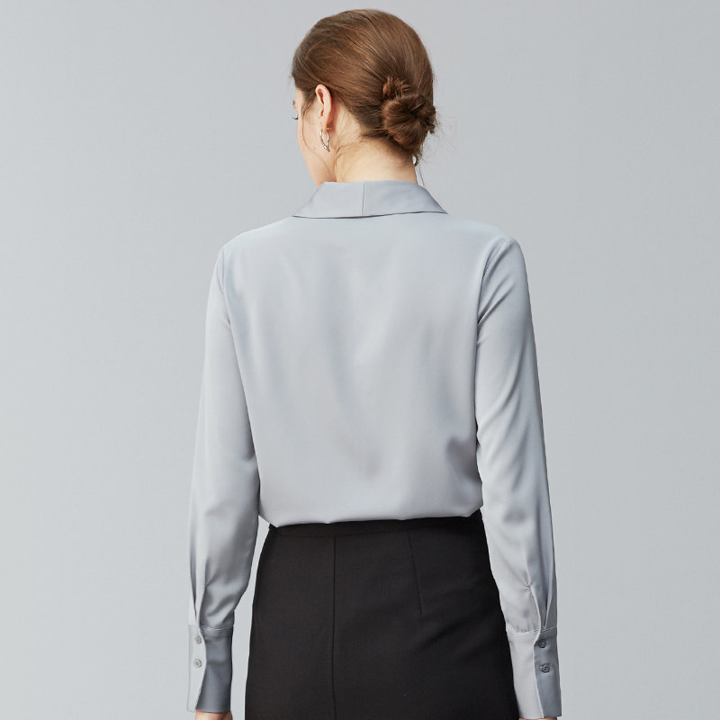 璐丝百丽灰色雪纺衫长袖v领衬衫 lucybaily蕾丝衫/雪纺衫