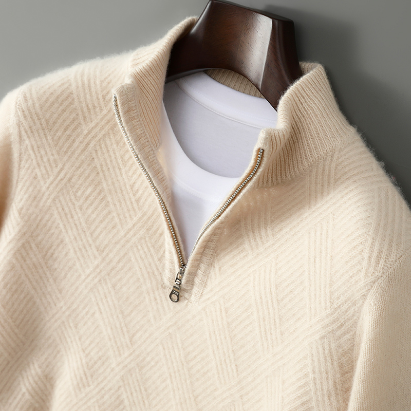 高端半开拉链纯羊毛衫男加厚套头打底衫今年流行的中青年软糯毛衣 - 图0