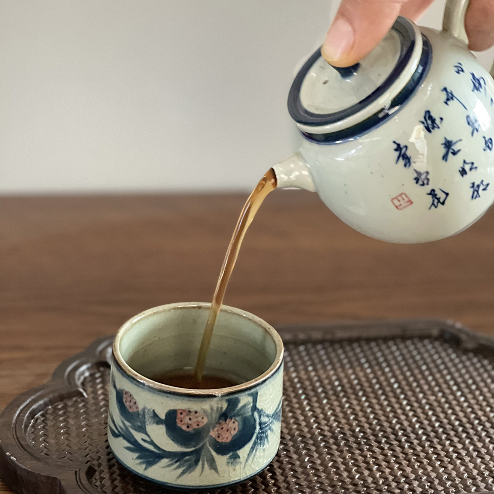 景德镇复古青花手绘题字全手工茶具陶泥陶瓷泡茶壶品茗单壶小号