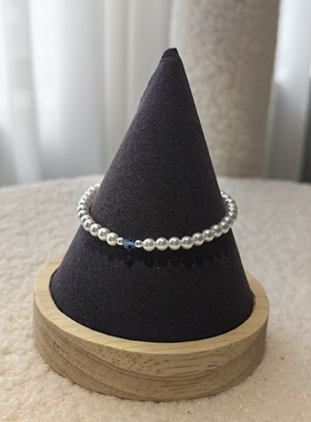 多巴胺蓝色果冻菱形珠珍珠手链气质优雅时尚弹力链