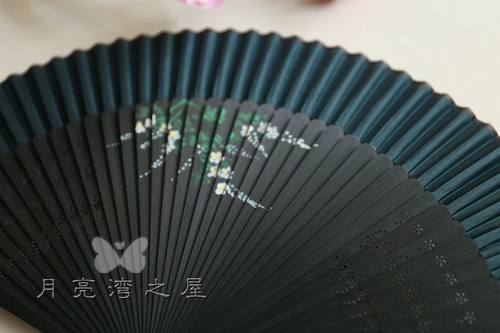 精品女扇6寸折扇走秀旗袍扇手绘扇竹柄折扇子夏天日用扇墨绿色-图1