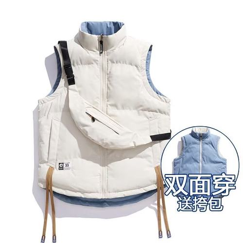 双面穿棉马甲男冬季加厚保暖坎肩背心无袖棉服加大码胖子休闲外套 - 图1