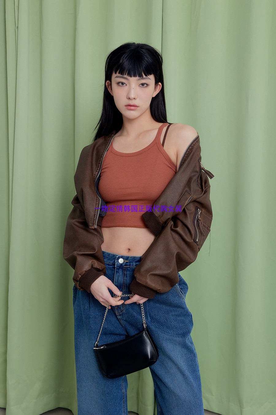 一吻定情韩国潮范女装stylenanda春秋新款美腿女式短款皮衣