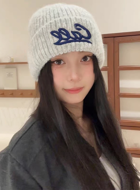 秋冬女款字母刺绣加厚保暖针织帽