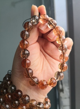 天然黑金超七发晶手串云母包体双共生骨干水晶手链情侣特色半宝石
