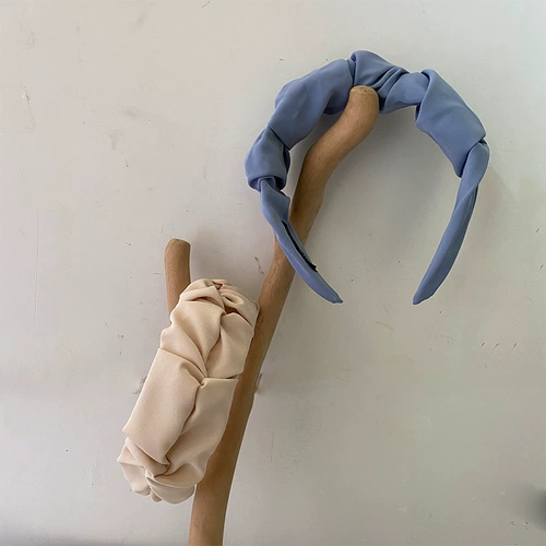 Корейская складная обруча с сетью коричневая конфеты с твердым цветом широкий края узел умываем