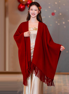 中长款流苏斗篷披肩女披风外套