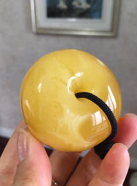 蜜蜡墩子鸡油黄证书波兰平安扣
