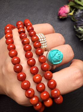 南红原矿手串满色满肉项链