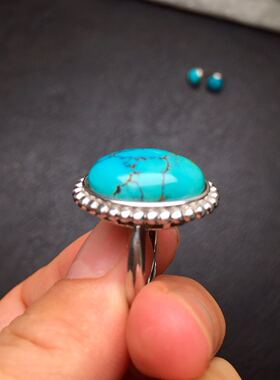 原矿绿松石耳钉玻璃戒指