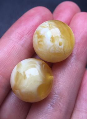 俄料蜜蜡 白花 散珠配珠 对珠 妖花 纹路 18mm 一对6.6克 锁骨珠