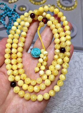 俄料 小年份 氧化色白花 蜜蜡108  6.8mm 重21.6克 手链项链