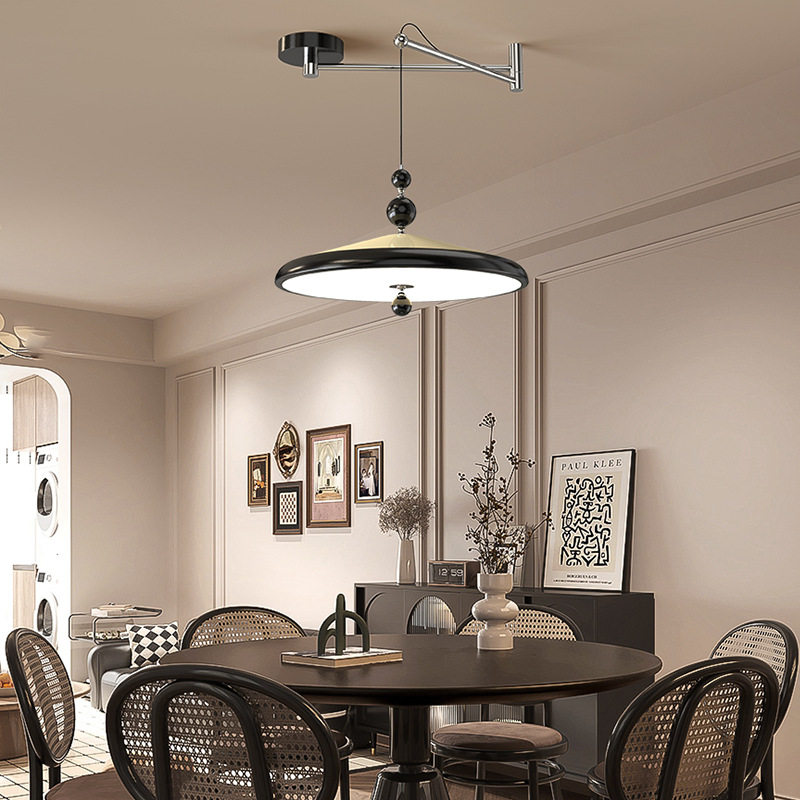 摇臂飞碟餐厅吊灯中古风复古胡桃木色简约可移位卧室书房护眼吊灯,淘宝优惠券,粉丝福利购,淘宝优惠卷