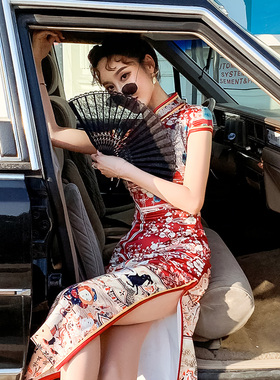 旗袍暗黑系朋克舞蹈扇子蕾丝手套