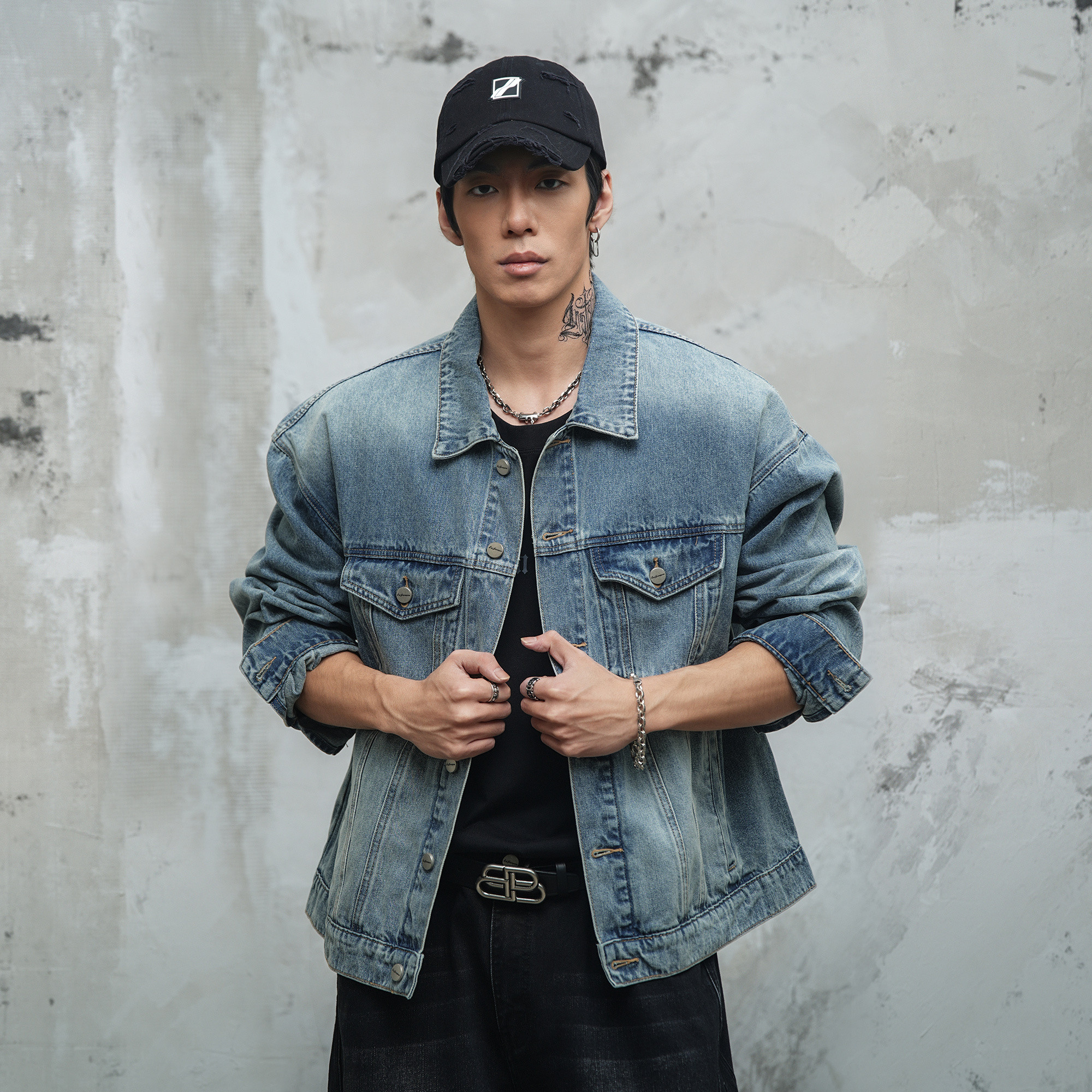 鹿家门春秋新款洗水牛仔外套大码男装翻领宽松休闲街头长袖上衣,淘宝优惠券,粉丝福利购,淘宝优惠卷