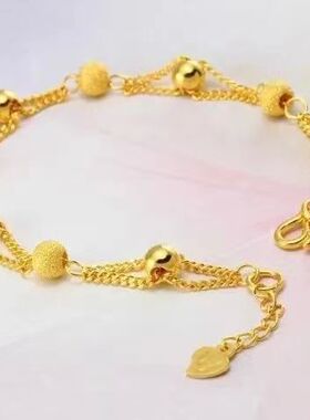 正品【抢金链】香港免税正品纯沙金手链女款黄金色招财手饰手