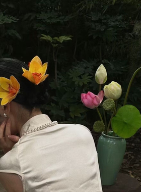 新中式百合花朵发夹旗袍头饰头花