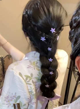 新中式编发蓝色小花发夹花朵发卡