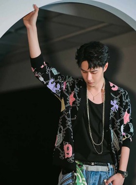 王一博同款双层叠带项链黑白粗链