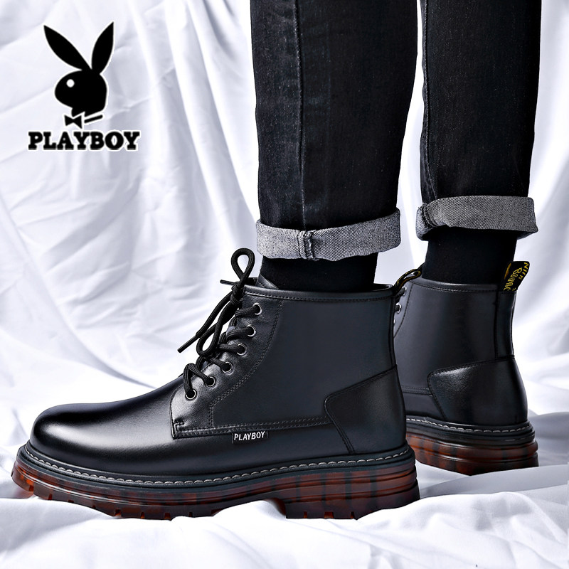 花花公子男款马丁靴真皮潮流工装英伦风厚底软皮短靴高帮皮鞋皮靴,淘宝优惠券,粉丝福利购,淘宝优惠卷