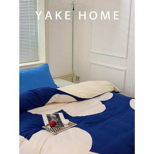 YAKEHOME【楚门的世界】ins简约克莱因蓝全棉贡缎四件套纯棉床单 - 图2