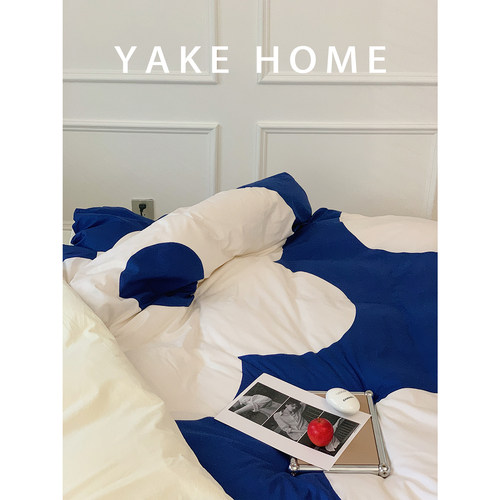 YAKEHOME【楚门的世界】ins简约克莱因蓝全棉贡缎四件套纯棉床单 - 图3