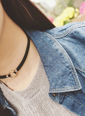 时尚脖子饰品绒皮绳颈链女合金