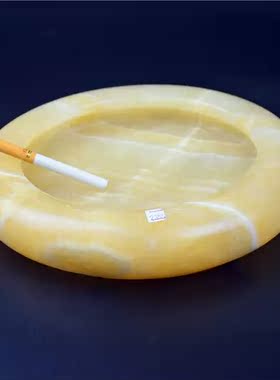 烟灰米黄玉大理石烟灰缸摆件