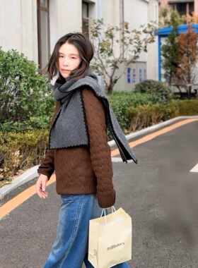 加厚保暖女冬高级感羊毛混纺围巾