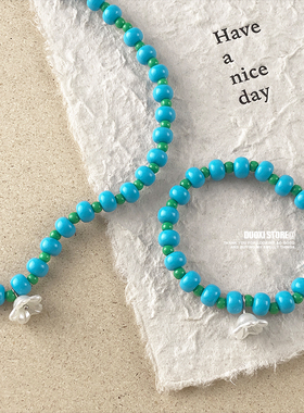 塑料女蓝绿串珠兰铃花项链手链