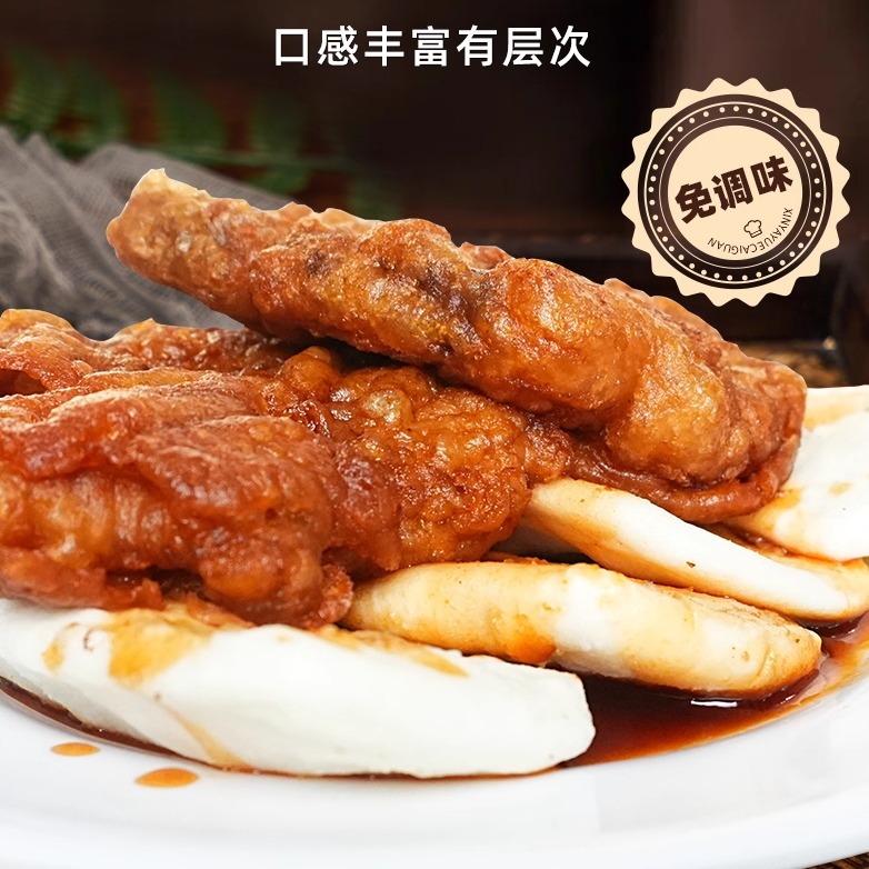 送馄饨】上海特产小吃3道 新雅排骨年糕双档百叶包面筋塞肉半成品 - 图1