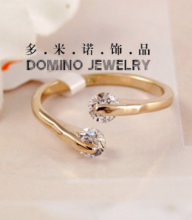 韩国饰品水晶玫瑰金开口尾戒