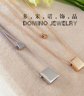 韩国OL风电镀小方块双层吊坠项链