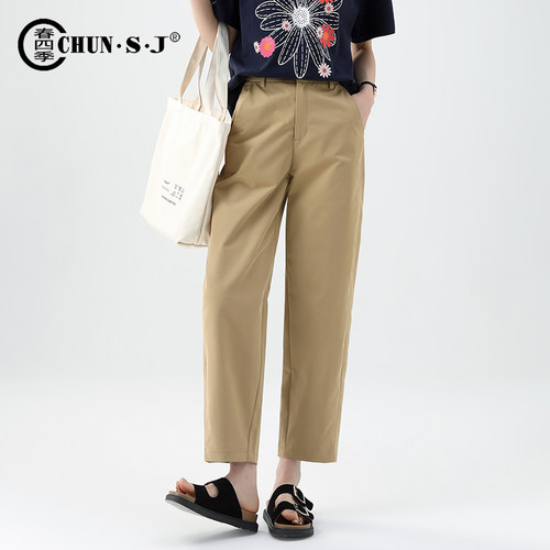 白色休闲裤女秋冬女裤2025新款九分哈伦舒柔特加绒裤子香蕉镰刀裤 - 图0