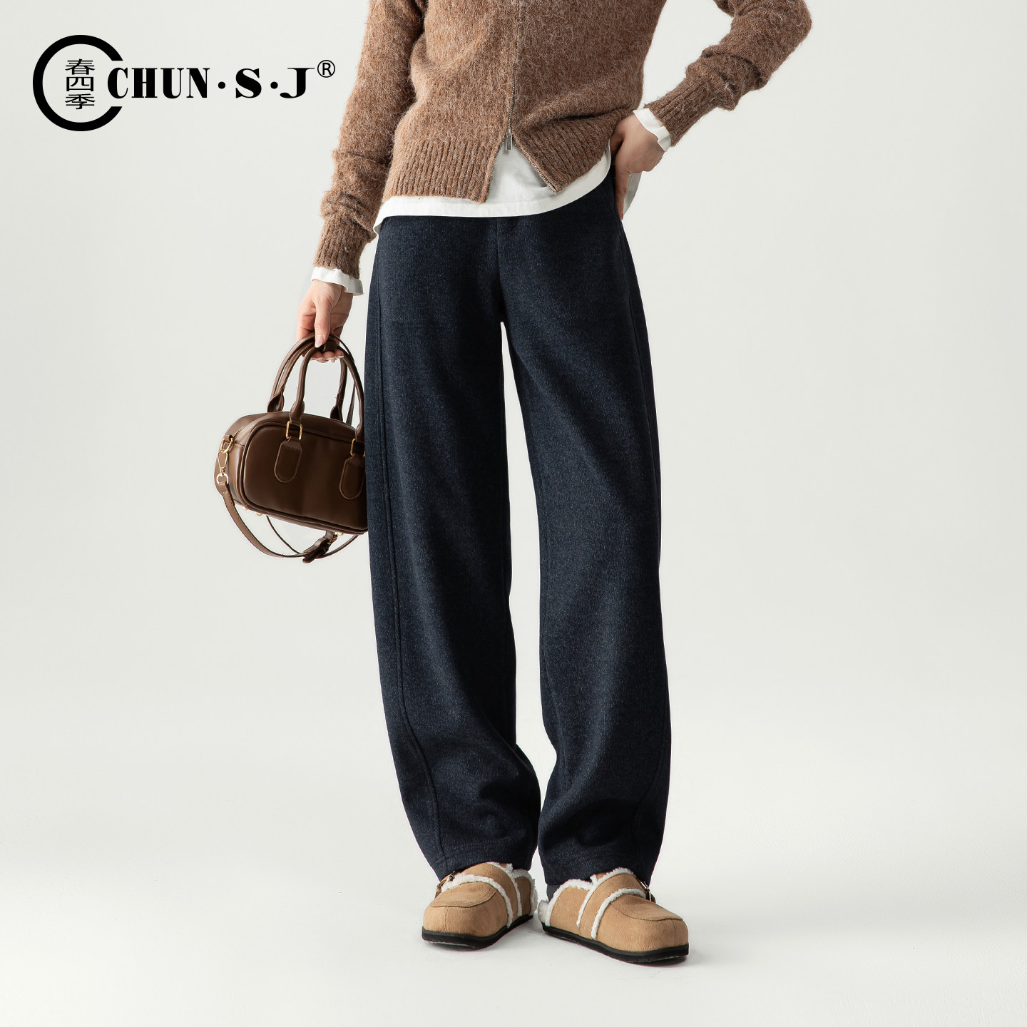 高端羊毛醋酸蚕丝毛呢阔腿裤女2025新款冬季加绒裤子休闲裤弯刀裤,淘宝优惠券,粉丝福利购,淘宝优惠卷