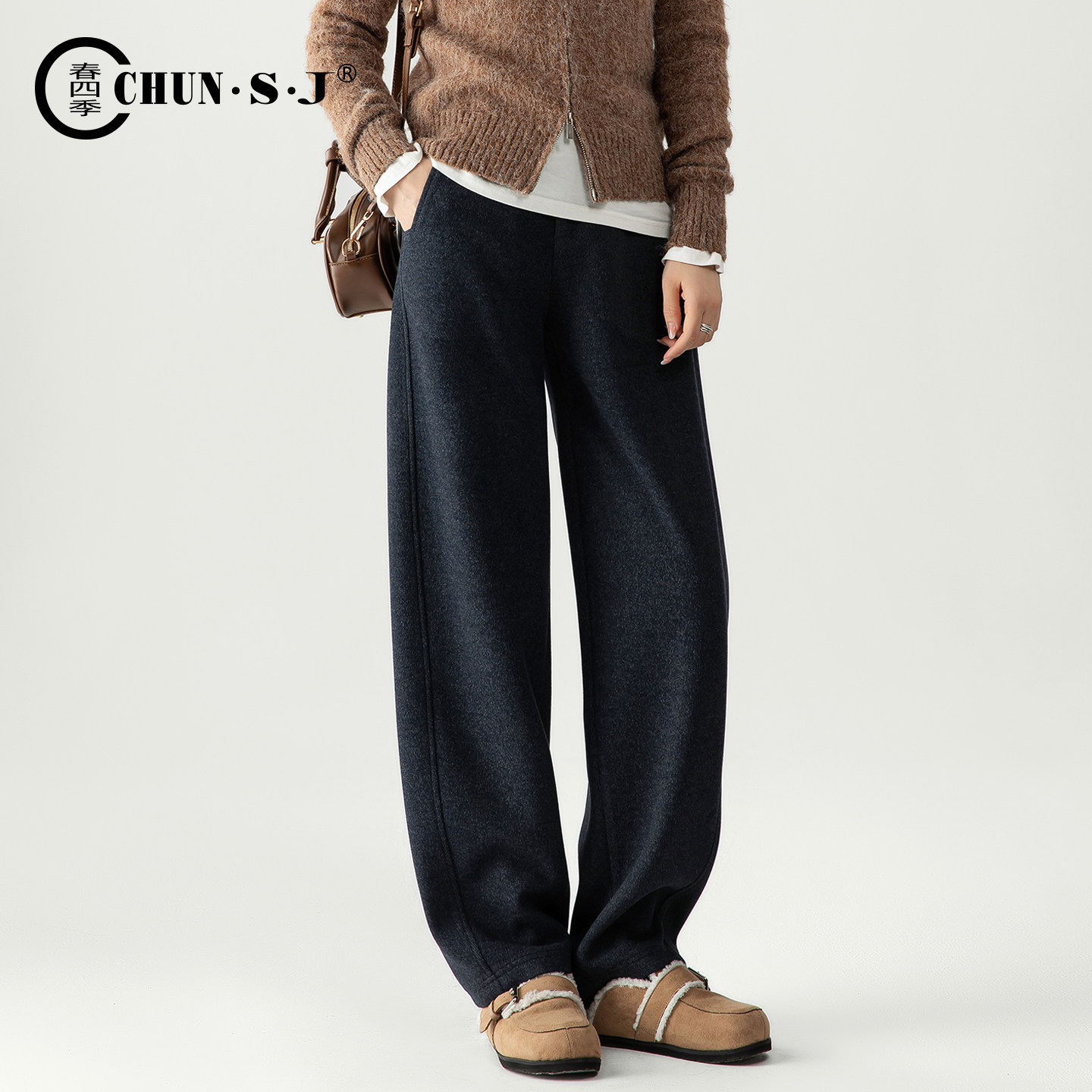 高端羊毛醋酸蚕丝毛呢阔腿裤女2025新款冬季加绒裤子休闲裤弯刀裤,淘宝优惠券,粉丝福利购,淘宝优惠卷