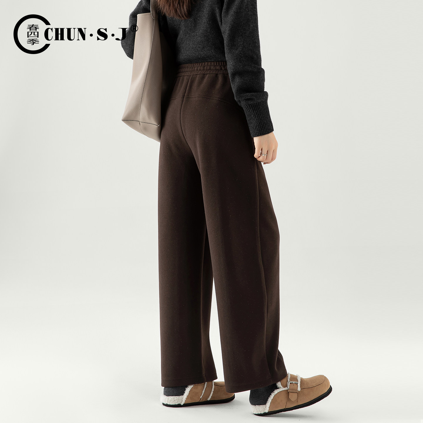 羊毛醋酸咖色毛呢阔腿裤女2025新款冬季休闲弯刀裤梨型身材裤子,淘宝优惠券,粉丝福利购,淘宝优惠卷