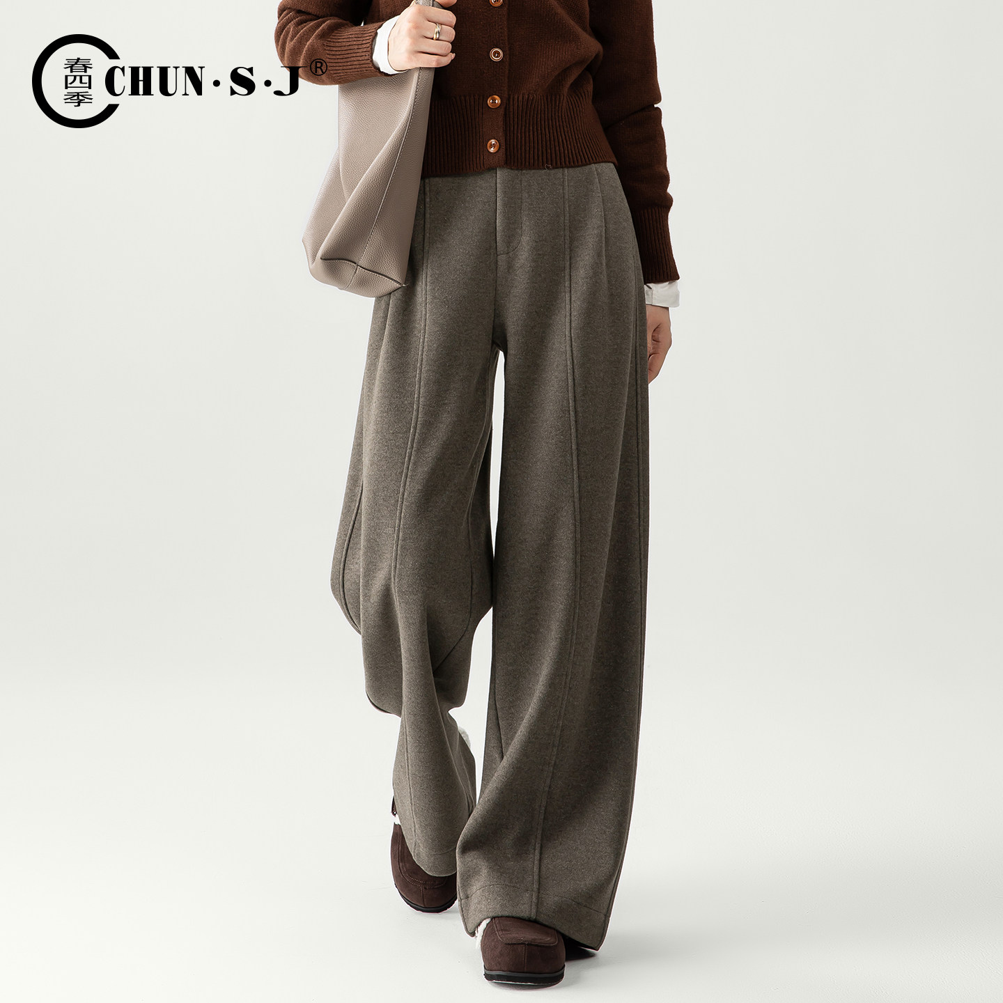 羊毛醋酸毛呢阔腿裤女2025新款冬季宽松梨型身材裤子弯刀裤休闲裤,淘宝优惠券,粉丝福利购,淘宝优惠卷
