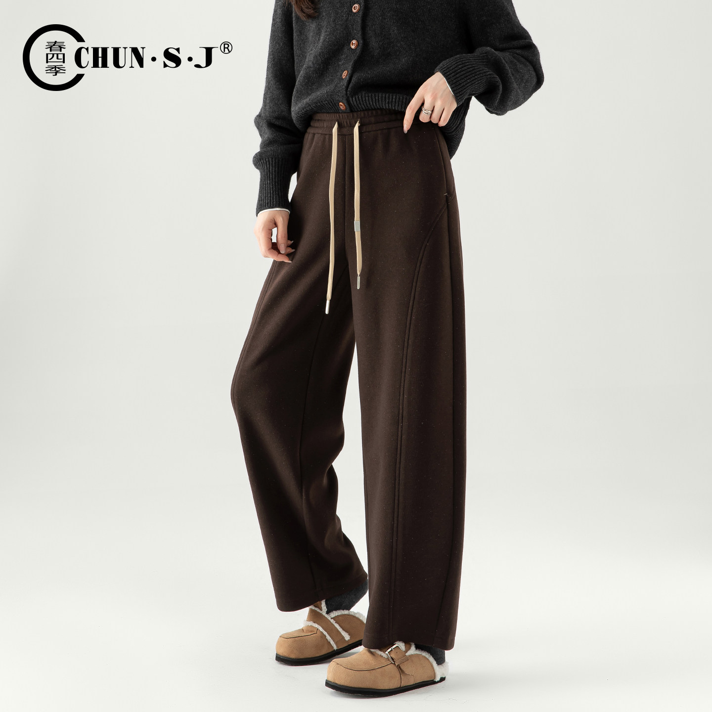 羊毛醋酸咖色毛呢阔腿裤女2025新款冬季休闲弯刀裤梨型身材裤子,淘宝优惠券,粉丝福利购,淘宝优惠卷