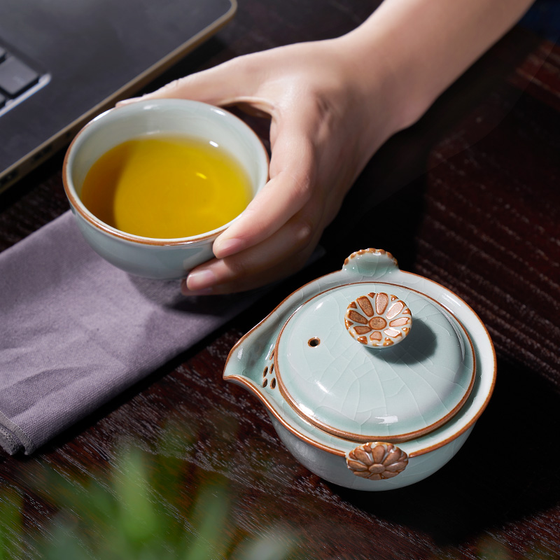 汉唐户外便携旅行功夫茶具套装盖碗快客杯景德镇陶瓷一人杯泡茶碗-图0